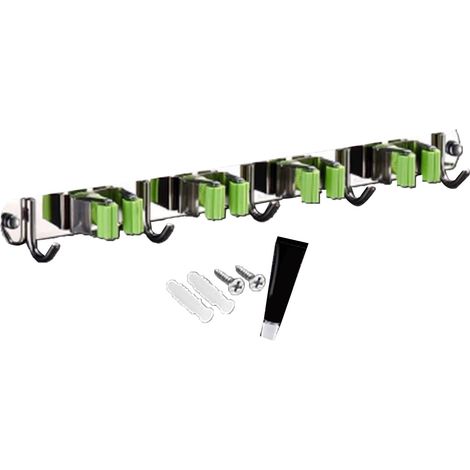 Lot de 4 pinces 5 crochets porte-balai mural sans perche en acier inoxydable vert (1/5)