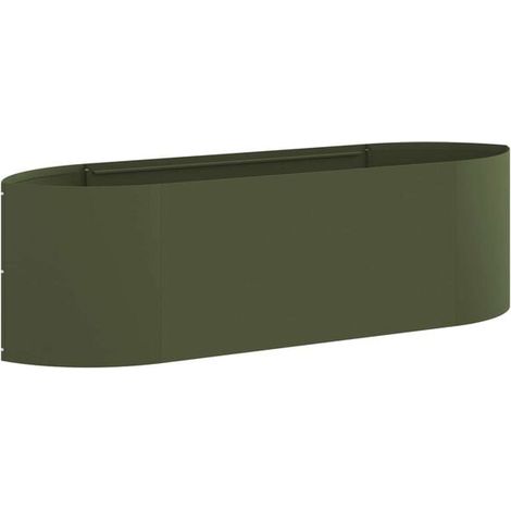 Jardinière surélevée, vert olive, 140 x 40 x 40 cm, acier. (1/5)