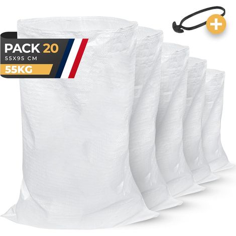 Sac à Gravats - 20 Unités - Polypropylène - Résistant 55 kg - Pour Chantier et Jardin - 55 x 95 cm (1/5)