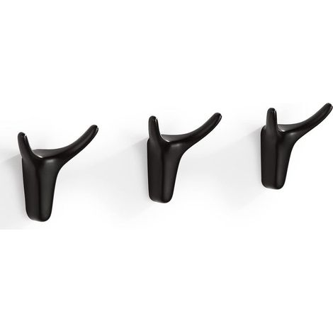Patère Crochets Muraux Noirs, 3 Pièces Crochets Porte-Serviettes Crochets Adhésifs, Patères Design Corne Pour Décoration Salle De Bain & Cuisine (1/5)