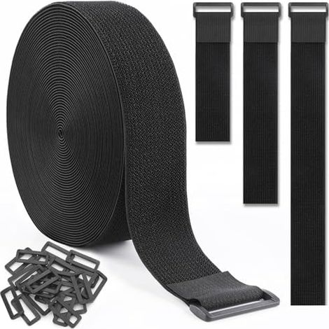 6M Adjustable Reusable Cable Ties with 25 Buckles and Hook Strap for Management Storage (6m x 5cm, Black) - 5cm 6m (1/5)