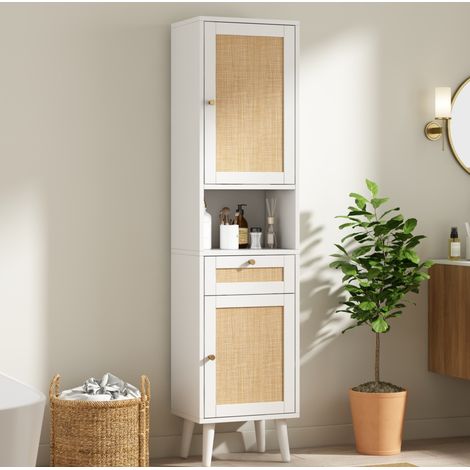 Columna de baño 40x30x166 cm de MDF blanco con almacenaje y ahorro de espacio - MEUBLIV (1/5)