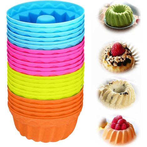 Lot de 24 mini moules à kouglof en silicone réutilisables - Pour gâteaux, desserts, chocolats, puddings, gelées - 6 couleurs