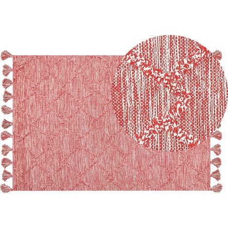 Alfombra de algodón rojo blanco 140 x 200 cm tejido grueso dormitorio Nigde