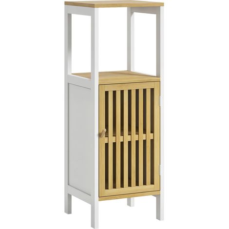 HOMCOM Bathroom Floor Cabinet Bathroom Cupboard with Adjustable Shelf, White (1/5)