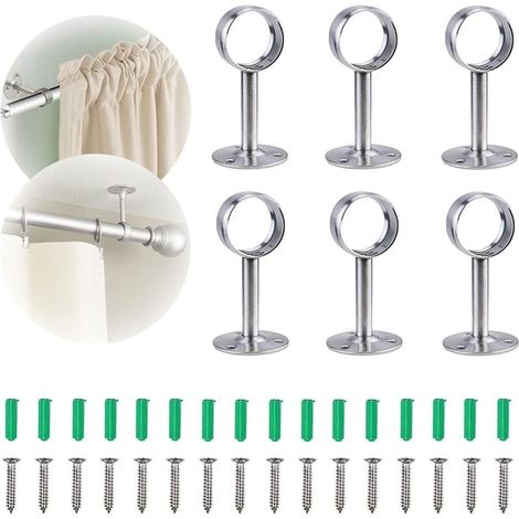 6 pices Support Barre rideau plafond Plafond de support de tringle rideau Support de tringle pour support de tringle rideau au plafond ou au mur, installer une tringle rideau intrieure (1/5)