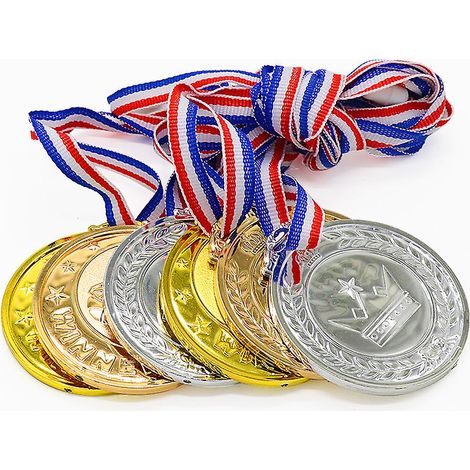 Ensemble de 12 médailles de vainqueur en métal doré pour le sport, les compétitions et les fêtes - 6,4 cm de diamètre avec ruban de 27 cm (1/5)
