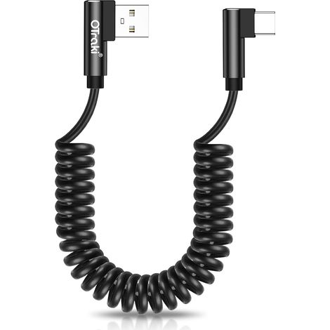 Câble USB C Coudé 80 cm Charge Rapide 3A Rétractable Nylon Tressé (1/5)