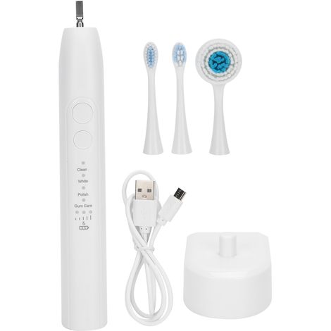 Brosse à dents électrique rechargeable blanche 4 modes, avec tête de nettoyage facial. (1/5)