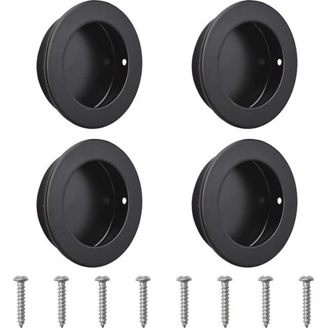 Lot de 4 poignées de porte de grange noires en acier inoxydable 304 - Poignées rondes encastrées (5,1 cm)