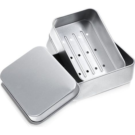 Porte-savon avec Porte-savon en aluminium, avec égouttoir, pour voyage, 96 x 68 x 30 mm, Argent (1/5)