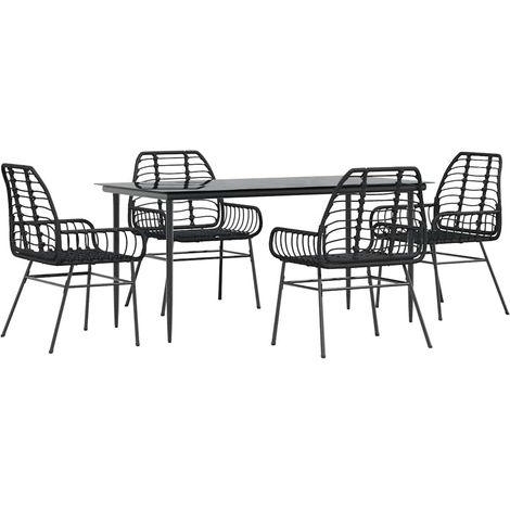Ensemble à manger de jardin 5 pcs Mobilier de jardin noir résine tressée verre (1/5)