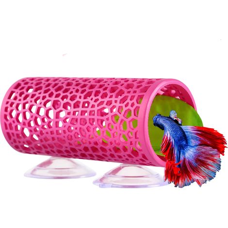 Tunnel Pour Poisson - Abri Aquarium Design Creux Rose - Avec Ventouses Résistant Corrosion - Pour Betta Et Crevettes - 1 Pièce (1/5)
