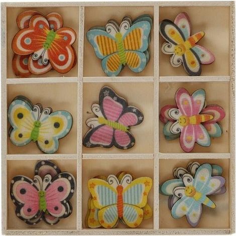 Decorazioni in legno in scatola, assortimento di modelli, 27 pezzi