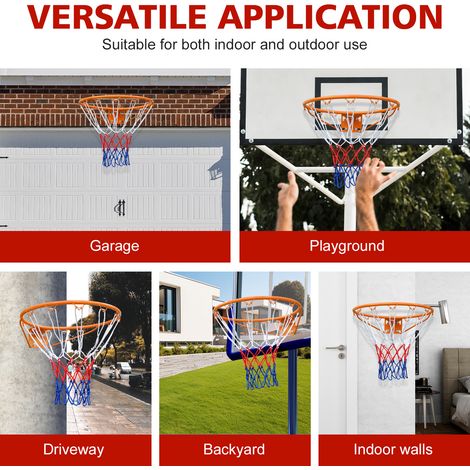 Aro de baloncesto metálico naranja de 45,72 cm, repuesto mural para interior/exterior FloraGrace (1/5)