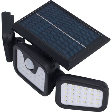 Lampadaire solaire LED extérieur 74 LED 3 têtes détection mouvement IP65 sans fil jardin cour (1/5)