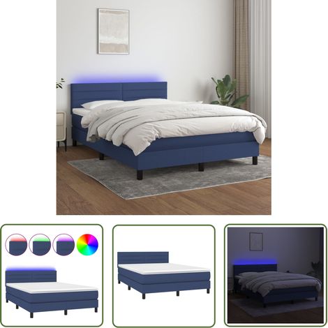 The Living Store Boxspringbett mit Matratze & LED Blau 140x200 cm Stoff - Boxspringbett - Doppelbett - Schlafsofa - Bettenrahmen - Lattenrost (1/5)