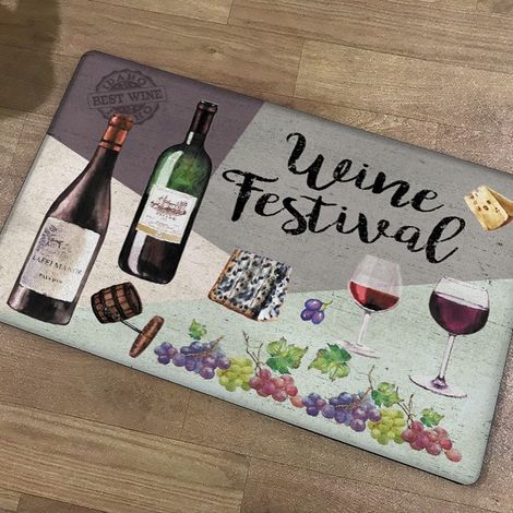 Modern European style oil-proof kitchen floor mat, household long strip waterproof and non-slip mat, can be used - letter wine bottle - 6191cm
