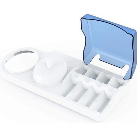 Porte-brosse à dents support compatible Oral-B, socle pour manche de brosse électrique, station de charge Oral B, organiseur pour 4 têtes de rechange - Bleu (1/5)