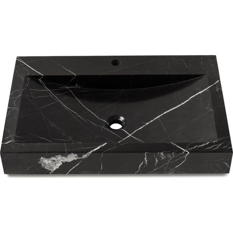 Vasque à poser rectangulaire véritable Marbre - 70x45x10 cm - Noir - Perçage robinetterie (1/3)