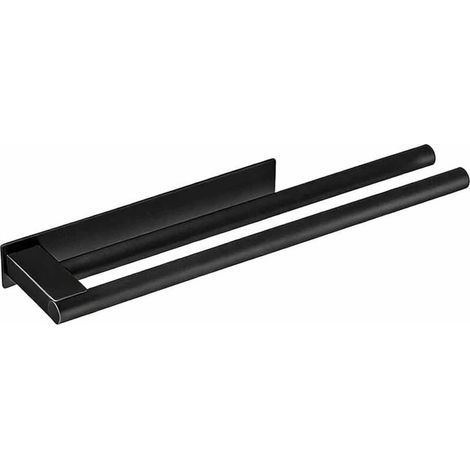 Porte-Serviettes sans Perçage en Acier Inoxydable -DOUble Porte-Serviettes Auto-Adhésif à Deux Bras Invité Porte-Serviettes Mural pour Salle de Bain Cuisine Noir-DOU