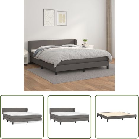 The Living Store Boxspringbett mit Matratze Grau 160x200 cm Kunstleder - Boxspringbett - Betten - Doppelbett - Kunstlederbett - Graues Bett (1/5)