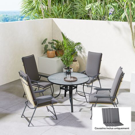 Lot de 4 coussins de chaise extérieur avec attaches et bande réglable. anti-décoloration UPF50+. 124x50x5cm. gris