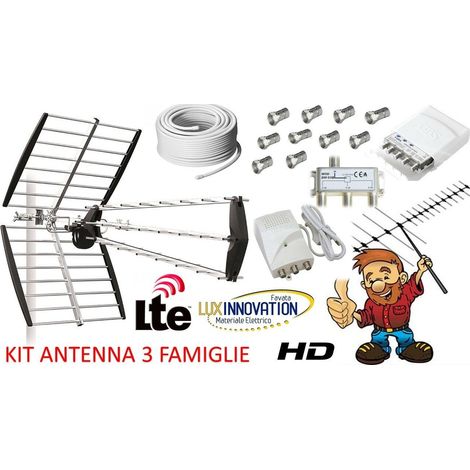 KIT ANTENNA DIGITALE TERRESTRE 5G PER 3 FAMIGLIE LTE HD IMPIANTO ANTENNA COMPLETO