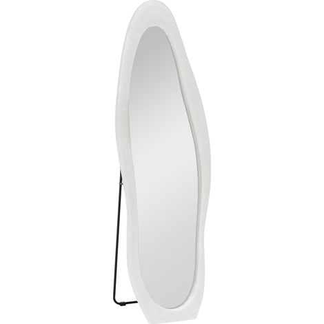 Specchio a figura intera 50x160 cm con cornice in MDF rivestita in tessuto simil velluto bianco, supporto a U regolabile (1/5)