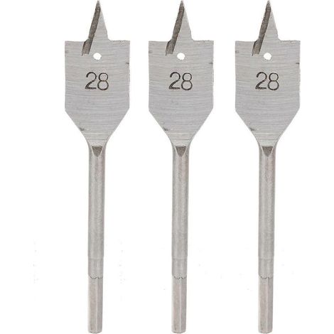 Jeu de 3 forets plats en acier à haute teneur en carbone pour le travail du bois, 28 mm (1/4)