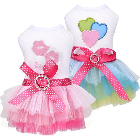 Ensemble de 2 vêtements pour petite chienne de type Yorkshire ou Chihuahua, comprenant un gilet tutu en dentelle et une jupe, idéal pour un déguisement de princesse. Taille M. (1/4)