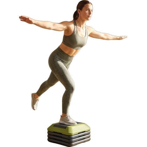 Stepper de fitness, hauteur réglable, surface antidérapante, vert (1/5)