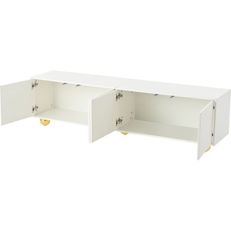 Mueble TV blanco 180x40x45 cm con 4 puertas nube y 5 patas, para TV de hasta 75 pulgadas (1/5)