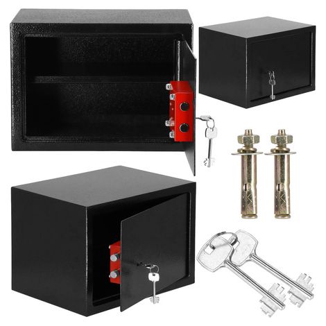 Caja fuerte doméstica con llave, caja de seguridad de 35cm para guardar dinero en negro. (1/5)