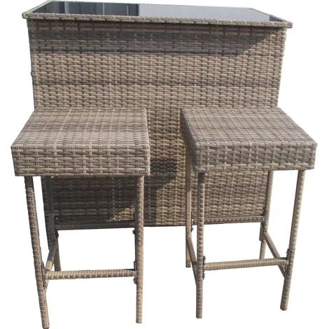 Furniture One 2 Seater Garden Rattan Bar Stool and Counter Set - Nature (1/3)