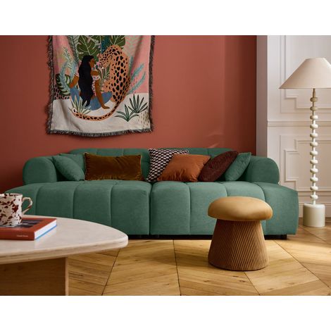 Ray - canapé droit 4 places avec double méridienne - assise profonde - en tissu texturé - vert sauge (1/5)