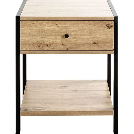 Table d'appoint avec 1 tiroir en bois coloris chêne clair et métal coloris noir -longueur 48 x profondeur 43 x hauteur 60 cm (1/4)