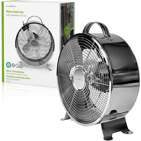 Nedis Ventilatore Vintage da Tavolo 2 Velocità 220 Volt 25cm Colore Cromo
