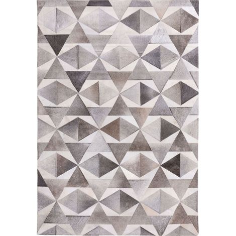 Tapis Patchwork Gris en Cuir 140 x 200 cm pour Intérieur Contemporain Beliani