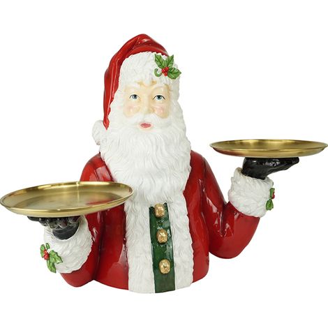 Babbo Natale con 2 Vassoi Dorati 76.3x44.5x46.8cm Mezzo Busto Rosso bianco e verde Porta Dolci, Scultura Natalizia Grande da Tavola per Buffet Salotto Negozi e Locali (1/5)