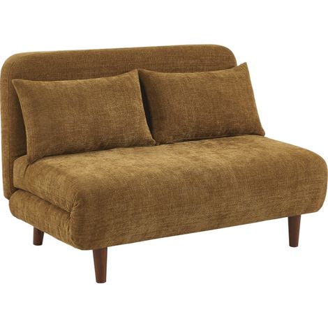 Canapé convertible 2 places en tissu pieds bois foncé - Bronze - Nella (1/5)