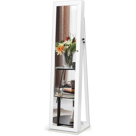 GOPLUS 2 en 1 Armoire a Bijoux Verrouillable sur Pied avec Psyche pour Bagues/Bracelets/Boucle d'Oreilles/Colliers, Organisateur de Bijoux pour Chambre/Salon, Polyvalent, Blanc (1/5)