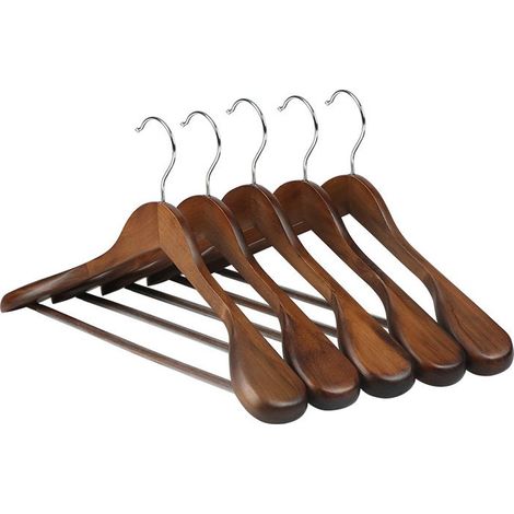 Lot de 5 cintres à épaules larges en bois de haute qualité, finition lisse, antidérapants, pour placard, veste, habillé (1/5)