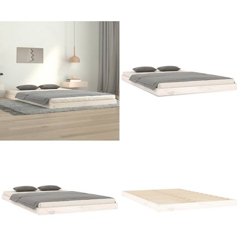 Massivholzbett Weiß 120x200 cm Kiefer - Holzbett - Kiefernholzbett - Doppelbett - Weißes Bett - Modernes Bett - Home & Living (1/5)