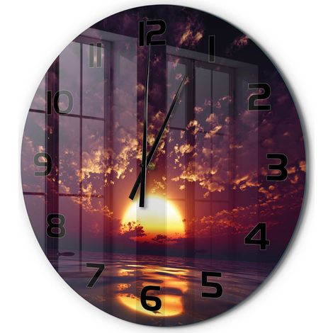 Horloge Murale Ronde Design Original Verre Silencieuse Déco Maison Coucher du soleil fi 60 cm (1/5)