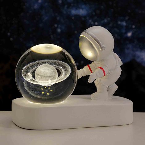Boule En Verre Quartz - Veilleuse Astronaute Avec Gravure Laser 3D - Éclairage LED Pour Chambre À Coucher - Décoration Intérieure - 1 Pièce (1/5)