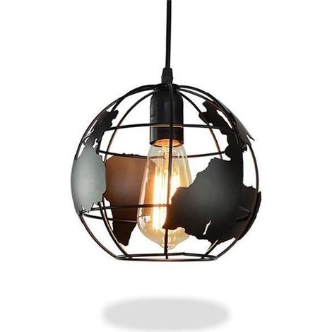 30cm Plafonnier Industriel Lumière Terre En Globe Plafonnier Industriel Moderne Fixture Ombre Lustre Fer Suspendu Plafonnier E27 (1/4)