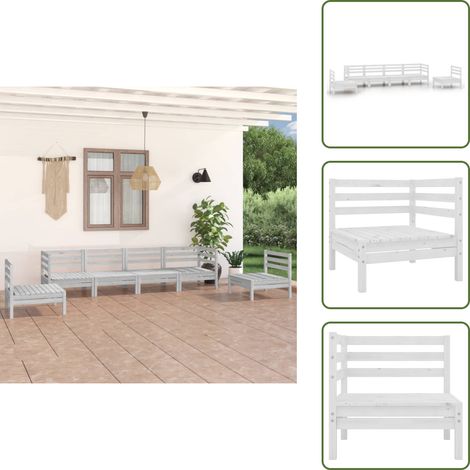 The Living Store Set Divani da Giardino 6 pz Bianco in Legno Massello di Pino - Divani da giardino
