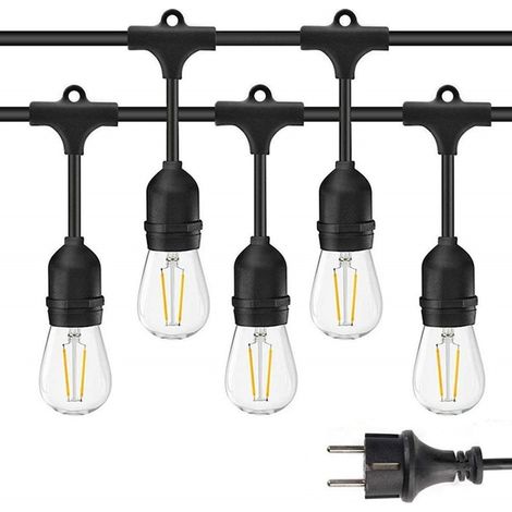 Guirlande lumineuse pour terrasse, longueur 15 m, ampoules LED E27 incluses, lumière chaude, étanche IP65 (1/5)