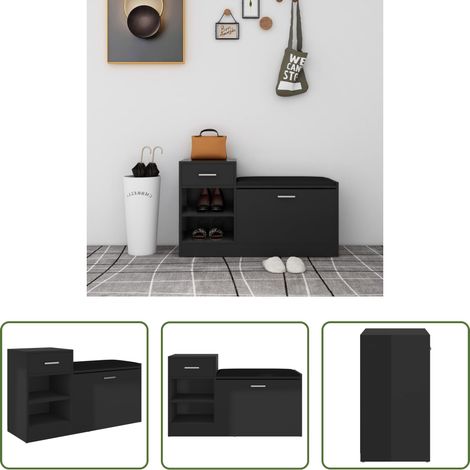 vidaXL Schuhablage - Schuhbank Hochglanz-Schwarz 94,5x31x57 cm Holzwerkstoff (1/5)